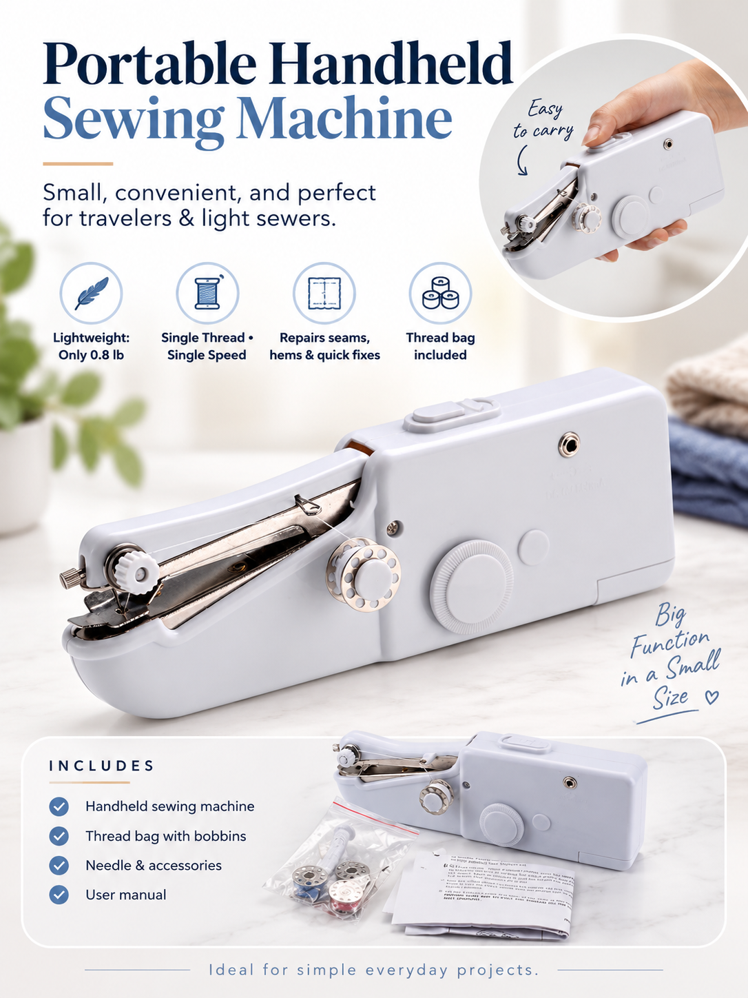 Portable Handheld Sewing Machine – Lightweight Mini Single-Thread Sewing