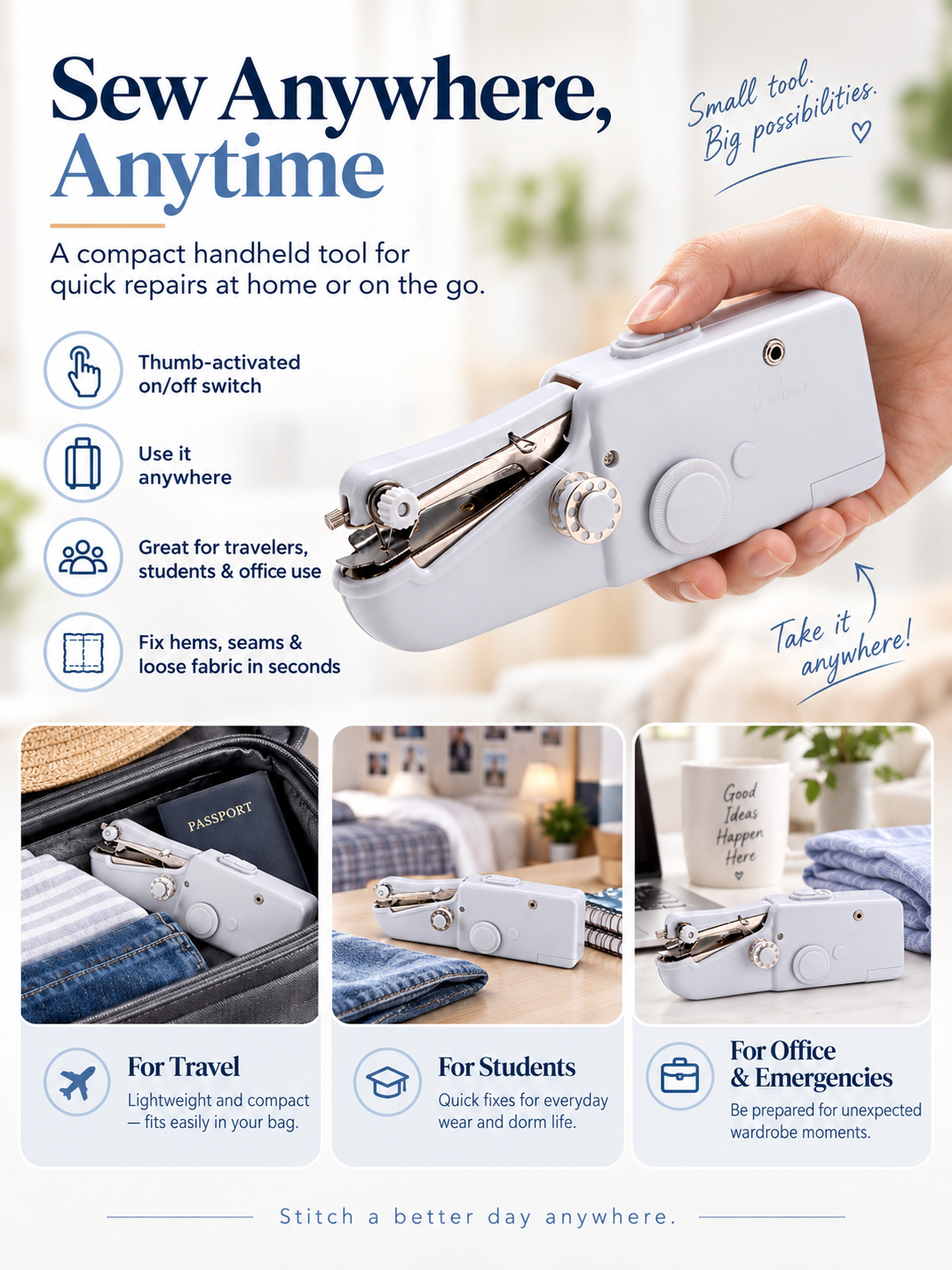 Portable Handheld Sewing Machine – Lightweight Mini Single-Thread Sewing