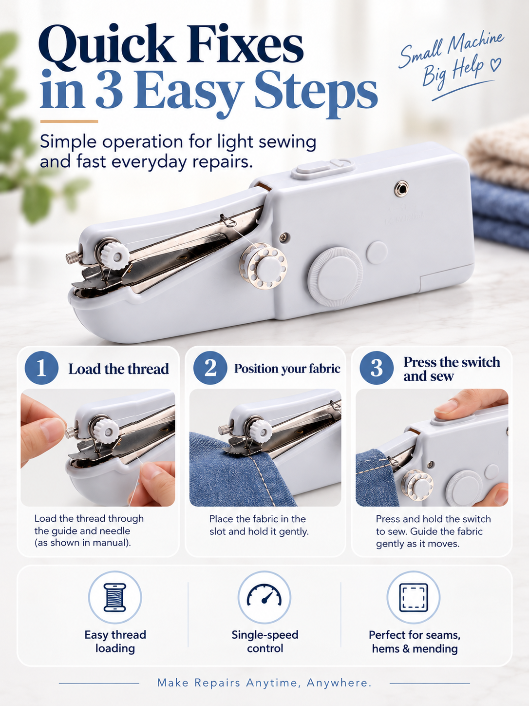 Portable Handheld Sewing Machine – Lightweight Mini Single-Thread Sewing
